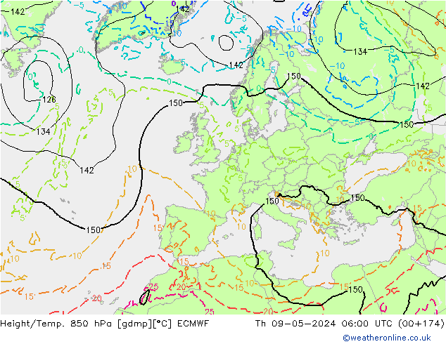 Yükseklik/Sıc. 850 hPa ECMWF Per 09.05.2024 06 UTC