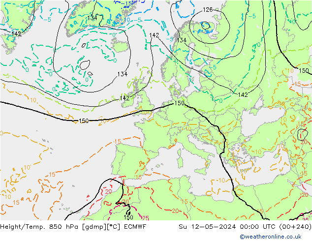 Height/Temp. 850 hPa ECMWF So 12.05.2024 00 UTC
