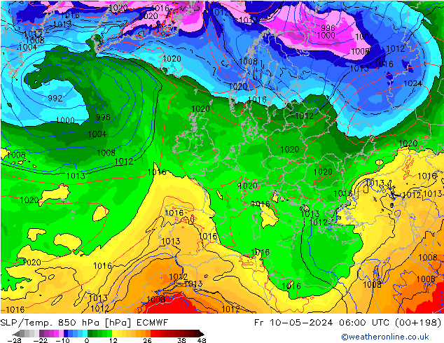 SLP/Temp. 850 hPa ECMWF Fr 10.05.2024 06 UTC