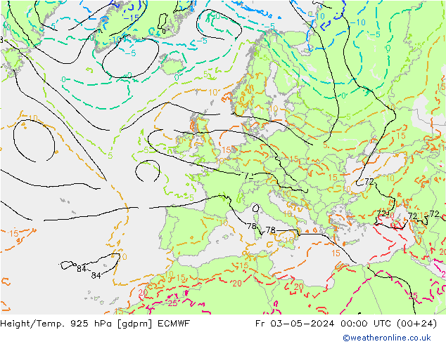 Height/Temp. 925 hPa ECMWF Fr 03.05.2024 00 UTC