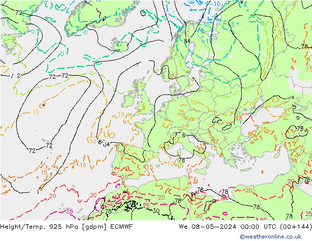 Height/Temp. 925 hPa ECMWF We 08.05.2024 00 UTC