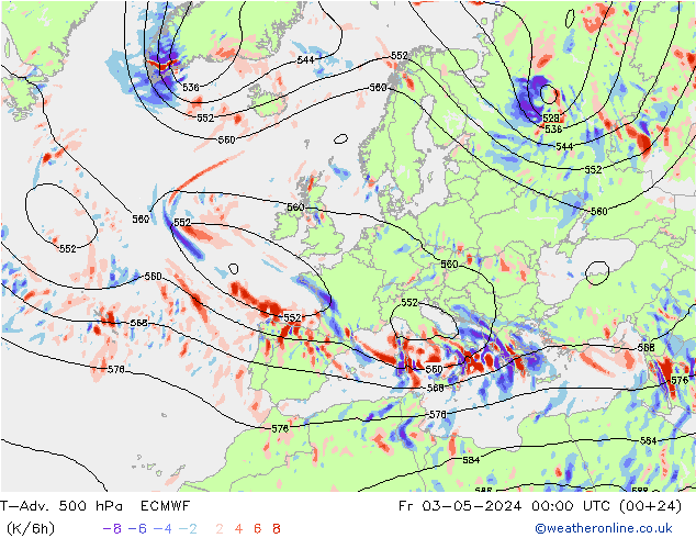 T-Adv. 500 hPa ECMWF Fr 03.05.2024 00 UTC