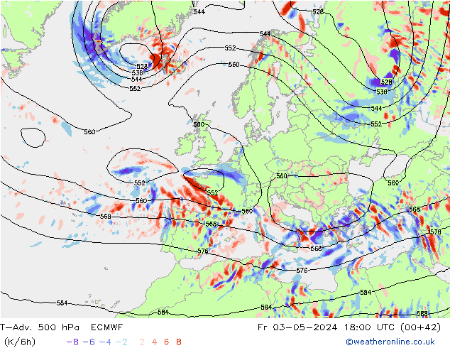 T-Adv. 500 hPa ECMWF ven 03.05.2024 18 UTC