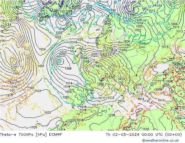 Theta-e 700hPa ECMWF  02.05.2024 00 UTC