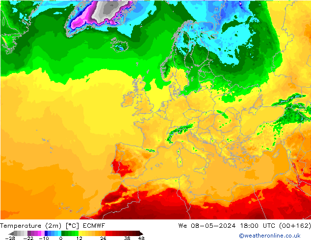 Temperatura (2m) ECMWF Qua 08.05.2024 18 UTC
