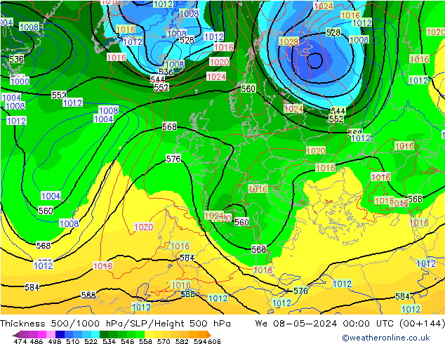 Thck 500-1000hPa ECMWF mer 08.05.2024 00 UTC