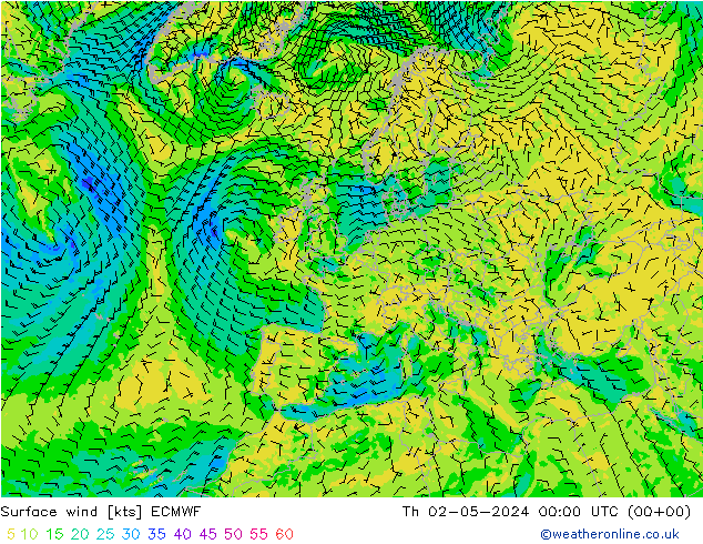 Rüzgar 10 m ECMWF Per 02.05.2024 00 UTC