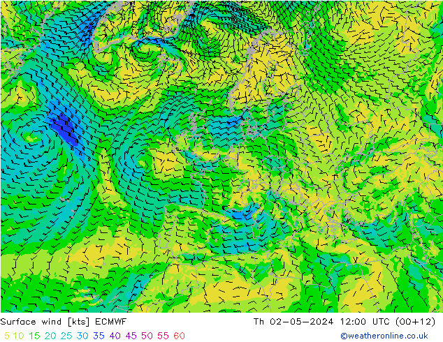 Viento 10 m ECMWF jue 02.05.2024 12 UTC