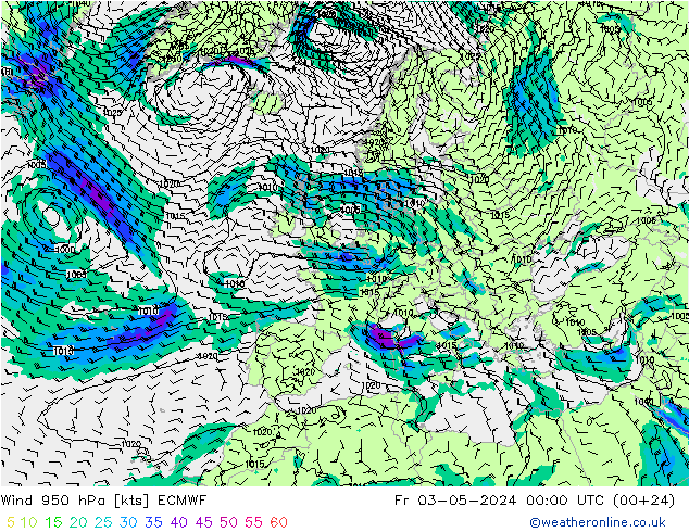 Wind 950 hPa ECMWF Fr 03.05.2024 00 UTC