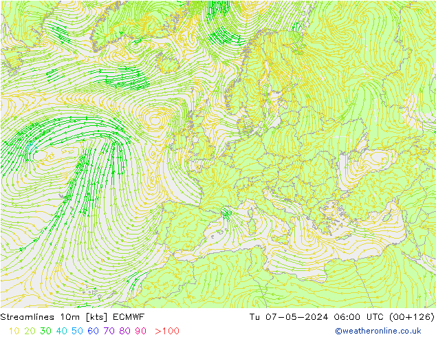 Linea di flusso 10m ECMWF mar 07.05.2024 06 UTC