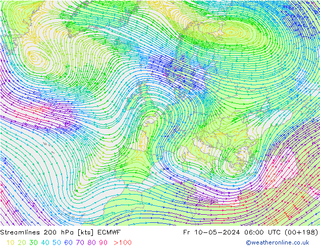 Stromlinien 200 hPa ECMWF Fr 10.05.2024 06 UTC