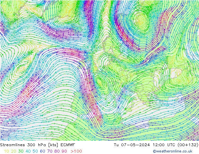 Ligne de courant 300 hPa ECMWF mar 07.05.2024 12 UTC