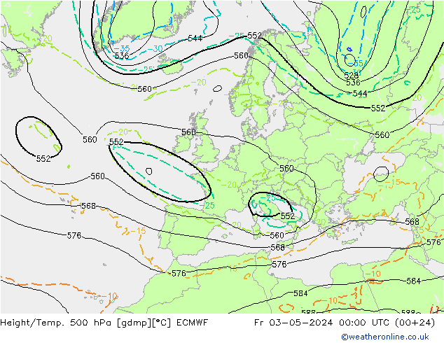 Z500/Rain (+SLP)/Z850 ECMWF Fr 03.05.2024 00 UTC