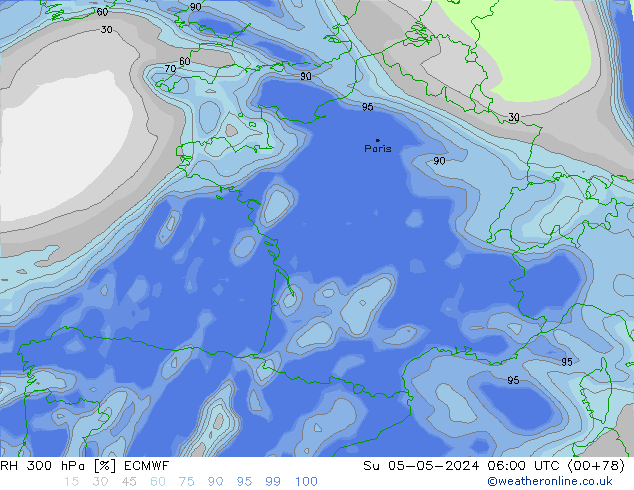 Humidité rel. 300 hPa ECMWF dim 05.05.2024 06 UTC