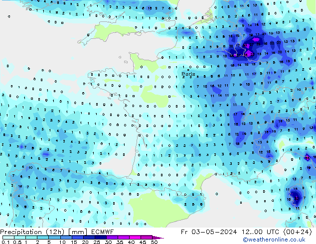 Yağış (12h) ECMWF Cu 03.05.2024 00 UTC