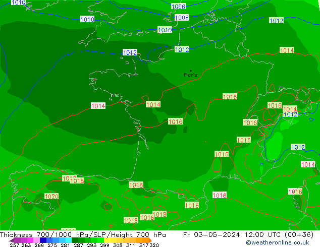 Schichtdicke 700-1000 hPa ECMWF Fr 03.05.2024 12 UTC