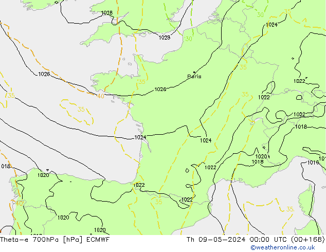 Theta-e 700hPa ECMWF do 09.05.2024 00 UTC