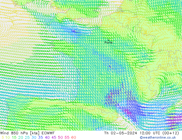 Wind 850 hPa ECMWF Do 02.05.2024 12 UTC