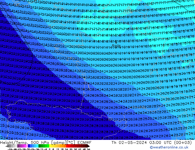 Height/Temp. 500 hPa ECMWF Do 02.05.2024 03 UTC