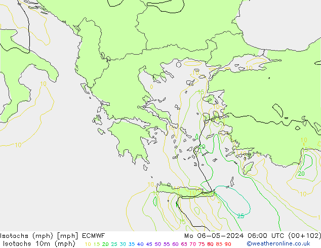 Isotachen (mph) ECMWF ma 06.05.2024 06 UTC