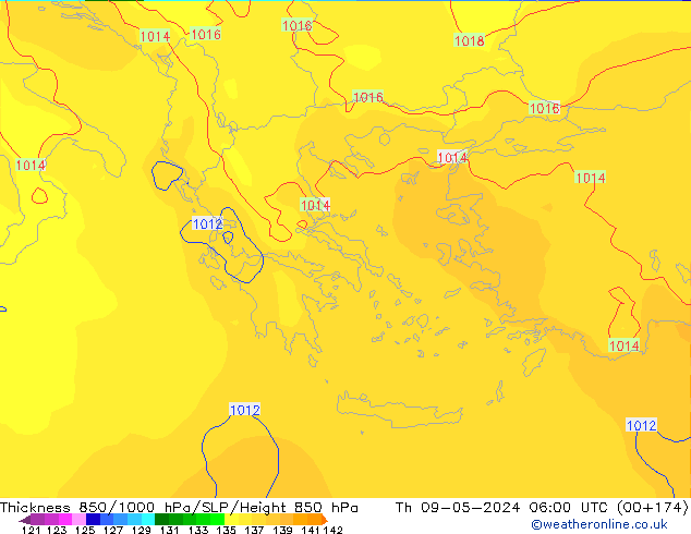 Thck 850-1000 hPa ECMWF Čt 09.05.2024 06 UTC