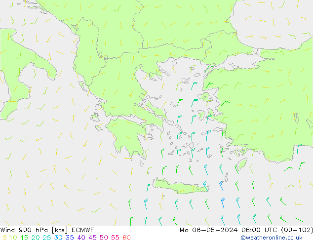 wiatr 900 hPa ECMWF pon. 06.05.2024 06 UTC