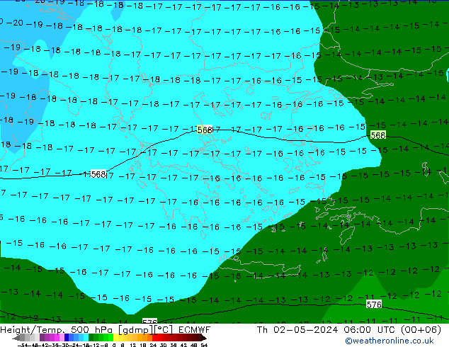 Z500/Rain (+SLP)/Z850 ECMWF czw. 02.05.2024 06 UTC