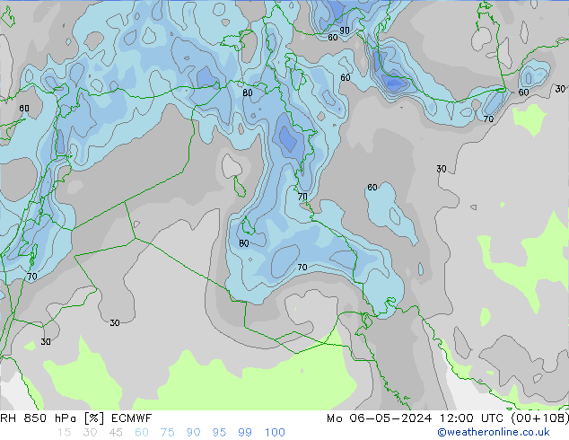 Humedad rel. 850hPa ECMWF lun 06.05.2024 12 UTC