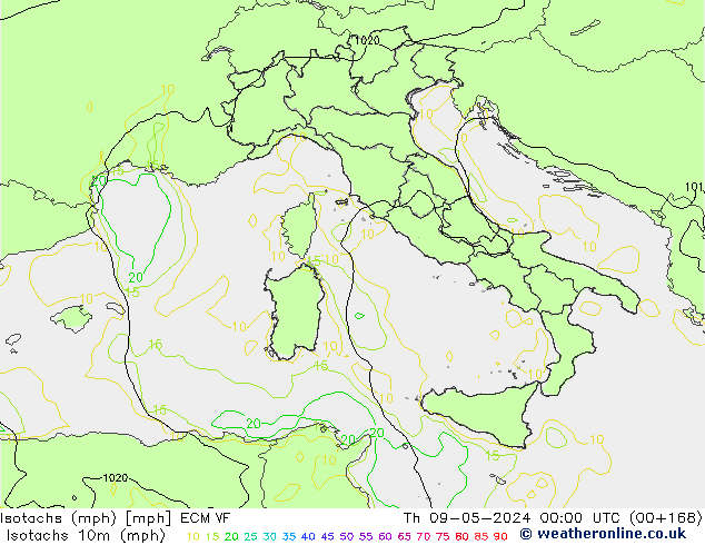 Isotachs (mph) ECMWF Th 09.05.2024 00 UTC