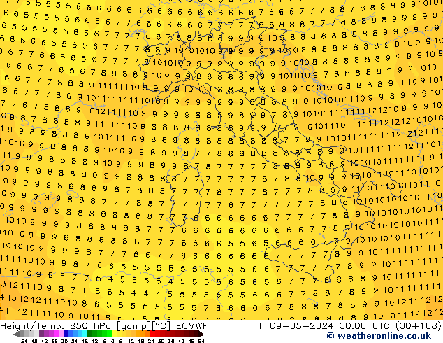 Z500/Rain (+SLP)/Z850 ECMWF jue 09.05.2024 00 UTC