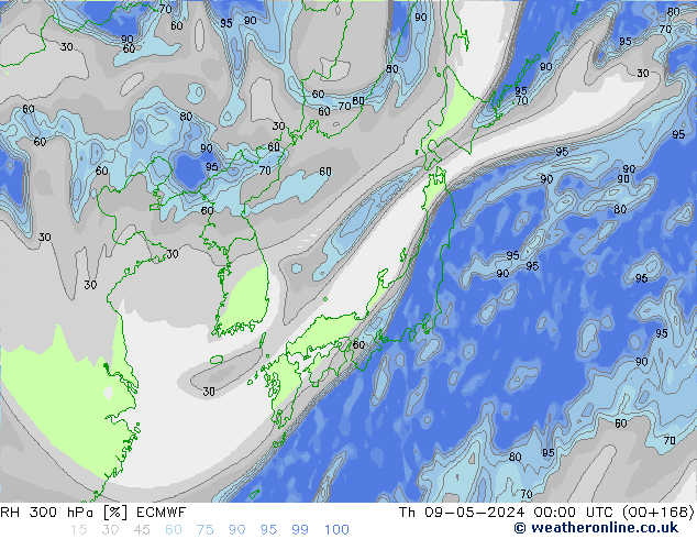 RH 300 hPa ECMWF Th 09.05.2024 00 UTC