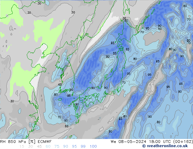 RH 850 hPa ECMWF mer 08.05.2024 18 UTC