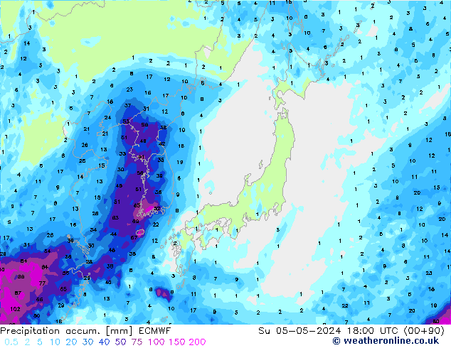 Precipitation accum. ECMWF Su 05.05.2024 18 UTC