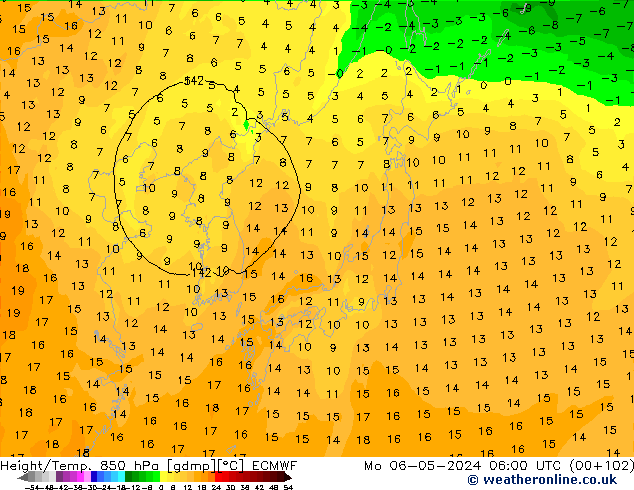 Height/Temp. 850 hPa ECMWF Seg 06.05.2024 06 UTC