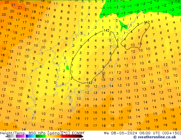 Z500/Rain (+SLP)/Z850 ECMWF We 08.05.2024 06 UTC