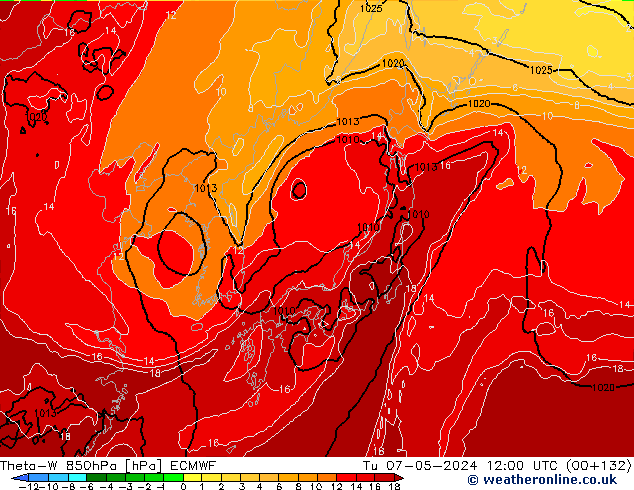 Theta-W 850hPa ECMWF Tu 07.05.2024 12 UTC