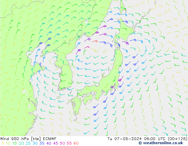 Wind 950 hPa ECMWF Tu 07.05.2024 06 UTC