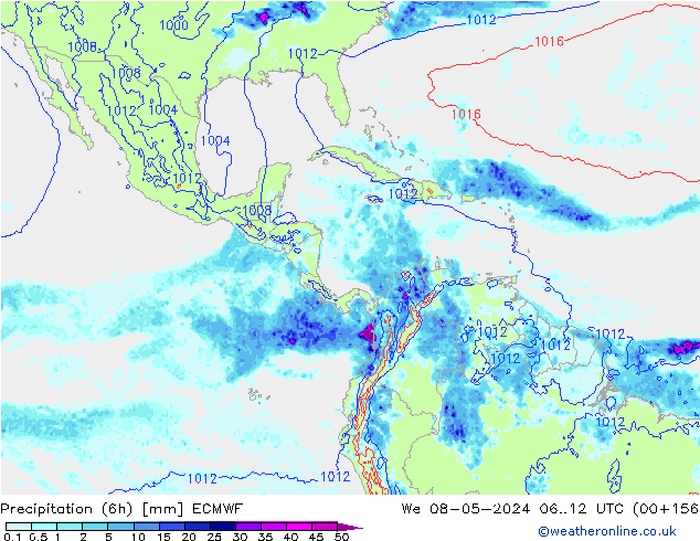 Precipitação (6h) ECMWF Qua 08.05.2024 12 UTC