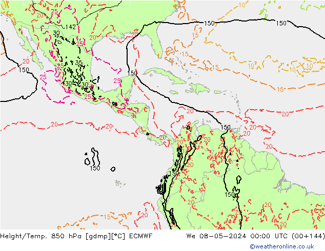 Hoogte/Temp. 850 hPa ECMWF wo 08.05.2024 00 UTC