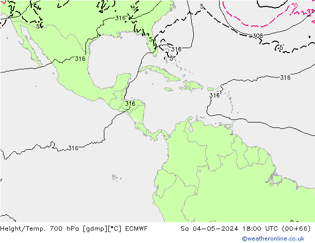 Height/Temp. 700 hPa ECMWF Sa 04.05.2024 18 UTC