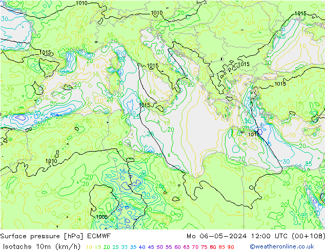 Isotachs (kph) ECMWF пн 06.05.2024 12 UTC