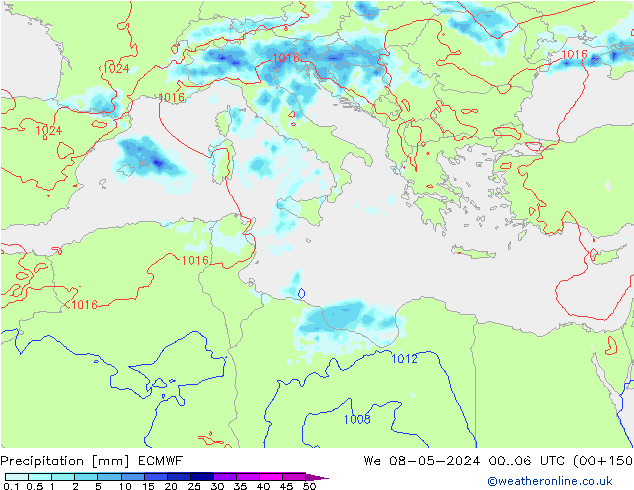 Srážky ECMWF St 08.05.2024 06 UTC