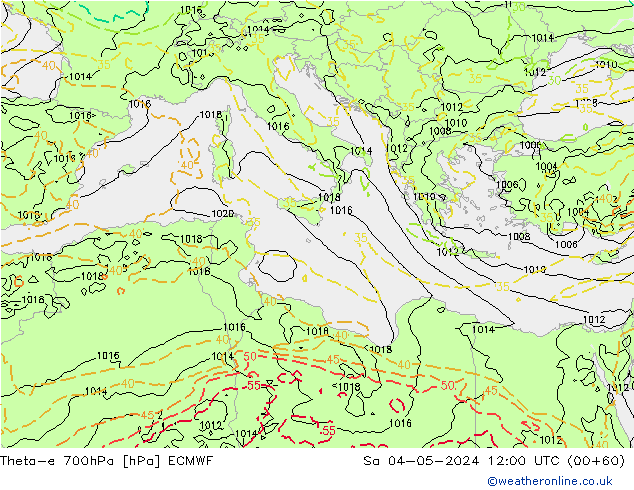 Theta-e 700hPa ECMWF Sa 04.05.2024 12 UTC