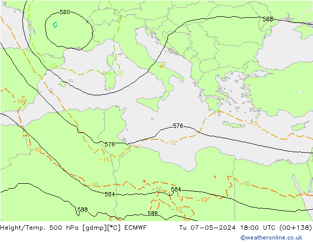 Z500/Rain (+SLP)/Z850 ECMWF Tu 07.05.2024 18 UTC