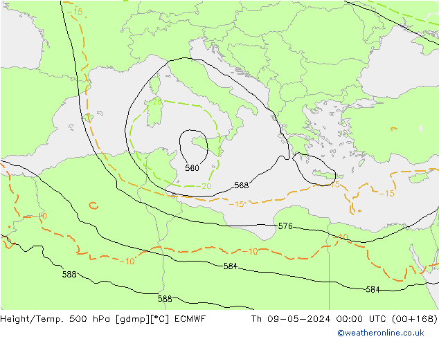 Z500/Rain (+SLP)/Z850 ECMWF чт 09.05.2024 00 UTC