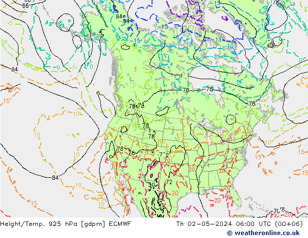 Height/Temp. 925 hPa ECMWF Do 02.05.2024 06 UTC