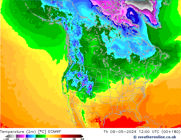 Temperatura (2m) ECMWF Qui 09.05.2024 12 UTC