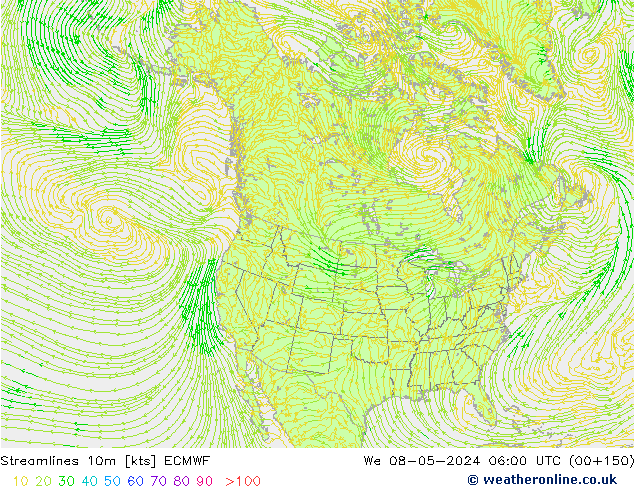 Streamlines 10m ECMWF We 08.05.2024 06 UTC