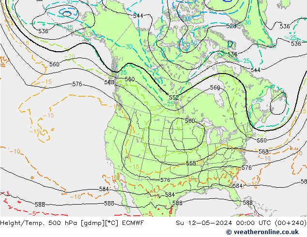 Height/Temp. 500 hPa ECMWF Su 12.05.2024 00 UTC