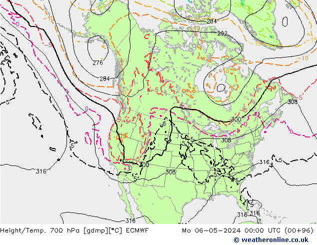 Geop./Temp. 700 hPa ECMWF lun 06.05.2024 00 UTC